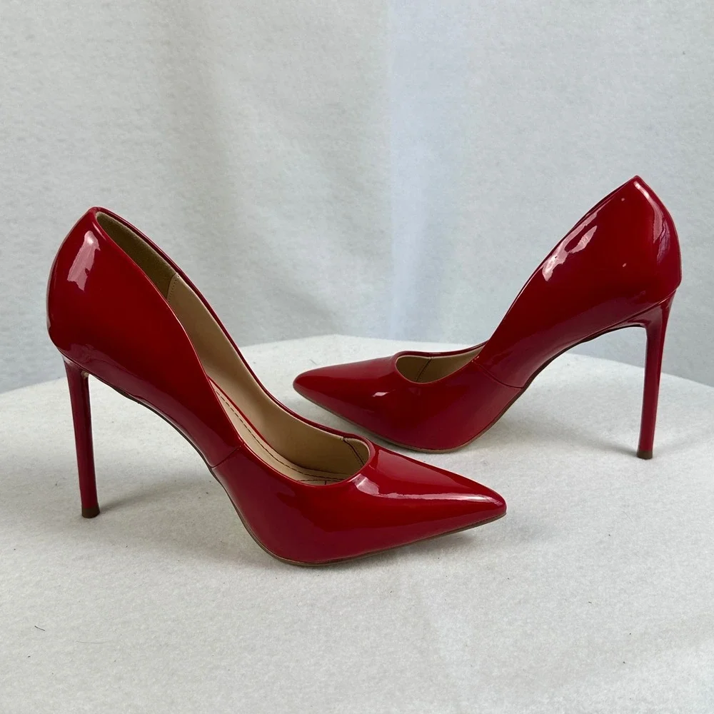 Fashion Nova Red Patent Stiletto‎ Pointed Toe High Heel Pumps Womens 7.5 Glam